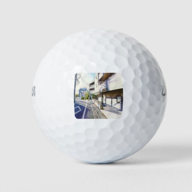 Japanese street - watercolor painting golf balls (Front)