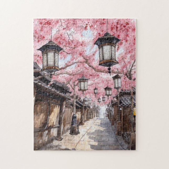 Japanese Street with Cherry Blossom Trees Jigsaw Puzzle (Vertical)