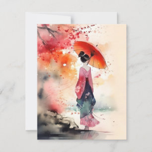 Japanese Stroll In Watercolors Holiday Card