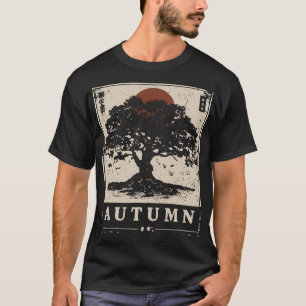 Japanese Style Autumn Oak Tree Nature Scene T-Shirt