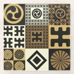 Japanese style, black gold seamless patterns. glass coaster
