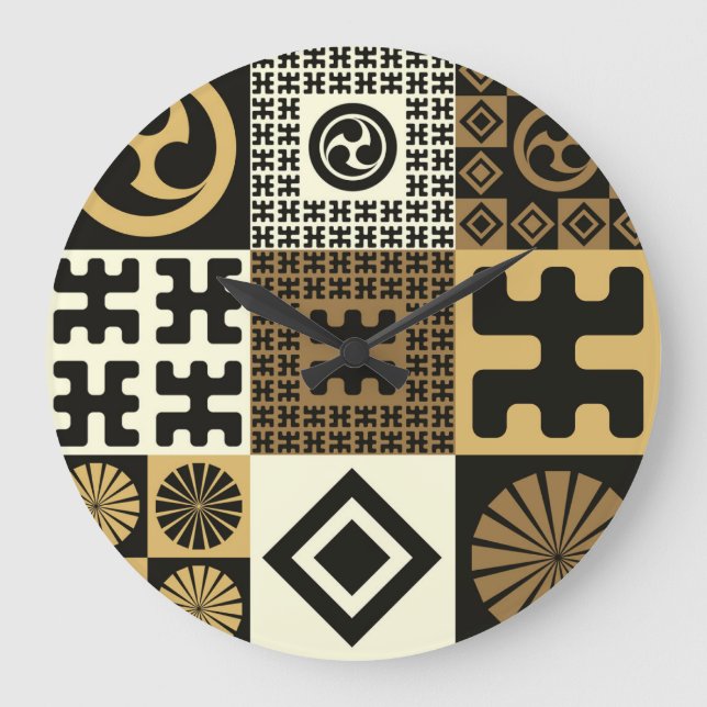 Japanese style, black gold seamless patterns. large clock (Front)