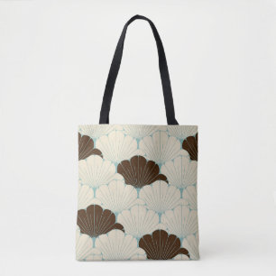 Japanese Style Blue Foliage Tile Tote Bag