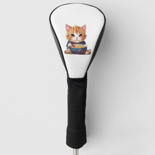 Japanese style cat eats ramen   golf head cover (Front)
