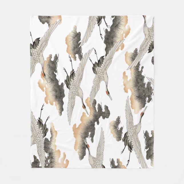 Japanese style crane: elegant design. fleece blanket (Front)