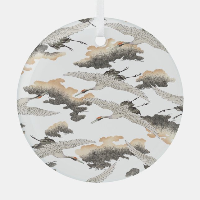 Japanese style crane: elegant design. glass tree decoration (Front)