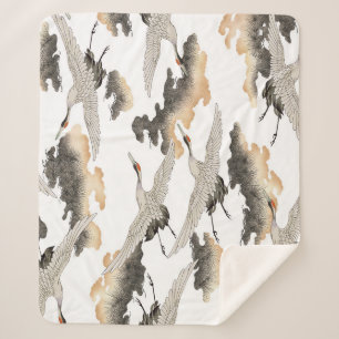 Japanese style crane: elegant design. sherpa blanket