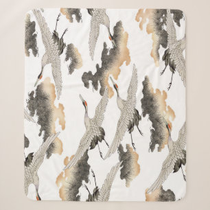 Japanese style crane: elegant design. sherpa blanket