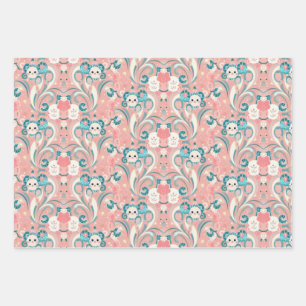 Japanese Style Kawaii Art 3 Wrapping Paper Sheets
