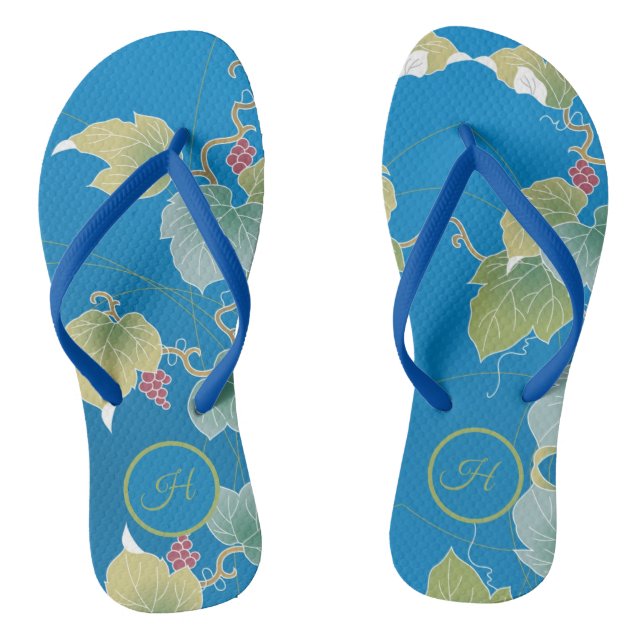 Japanese Style Nature Botanic Plants Monogram Jandals (Footbed)