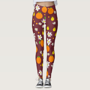 Japanese Style Oranges and Orange Blossom Pattern  Leggings