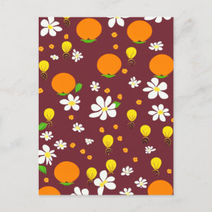 Japanese Style Oranges and Orange Blossom Pattern Postcard