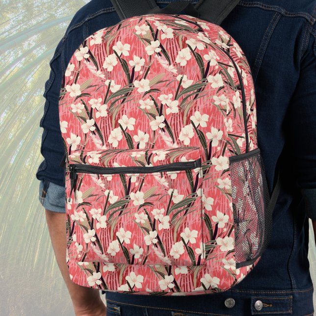 Japanese Style Pale Orange Floral Bamboo Backpackl Printed Backpack (Creator Uploaded)