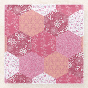 Japanese Style Patchwork Pattern Design Glass Coaster