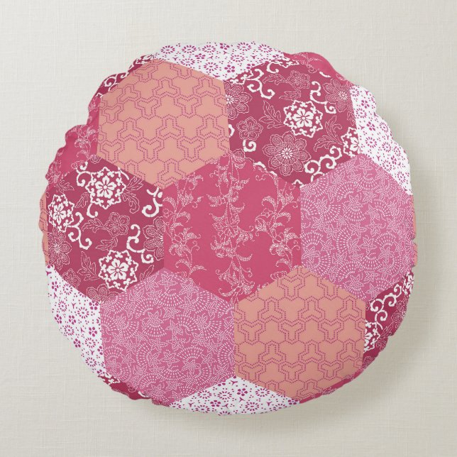 Japanese Style Patchwork Pattern Design Round Cushion (Front)