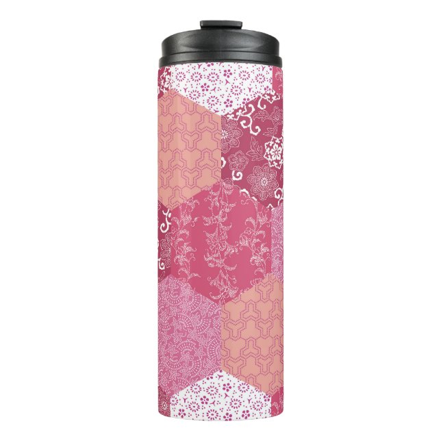 Japanese Style Patchwork Pattern Design Thermal Tumbler (Front)