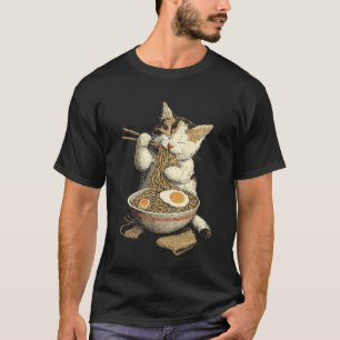 Japanese Style Ramen Cute Cat Eating Ramen Noodles T-Shirt