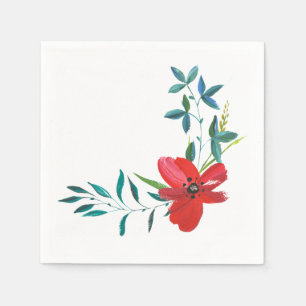 Japanese Style Red Flower Picnic or Party Napkins