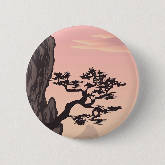 Japanese-style Tree Silhouette in Pink 6 Cm Round Badge (Front)