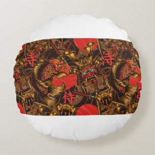 Japanese style vintage seamless pattern with samur round cushion