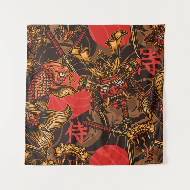 Japanese style vintage seamless pattern with samur tapestry (Front)