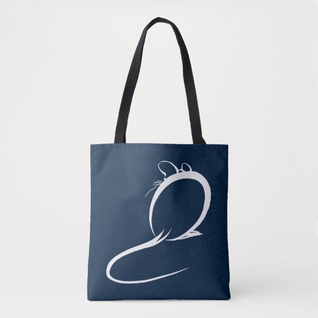 Japanese Sumi E Brushstroke Painting Mouse Tote Bag (Front)