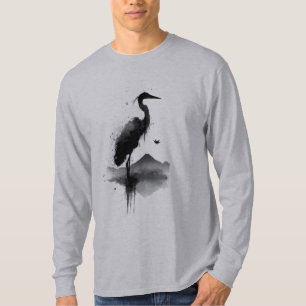 Japanese Sumi-e Crane Zen Long Sleeve T-Shirt