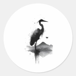 Japanese Sumi-e Crane Zen Sticker