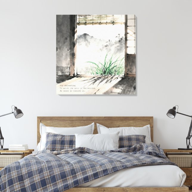 Japanese sumi-e ink painting paired with a Haiku  Canvas Print (Insitu(Bedroom))