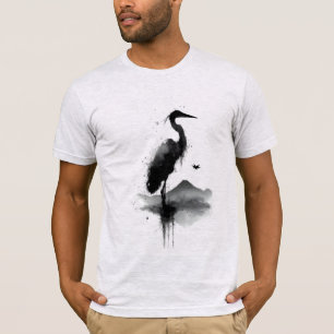 Japanese Sumi-e Ink Wash Crane Zen T-Shirt