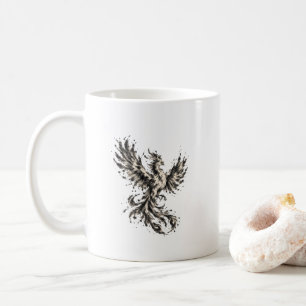 Japanese Sumi-e Phoenix Sticker Coffee Mug
