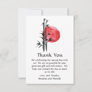 Japanese Sun and Bamboo Flat Wedding Thank You Card