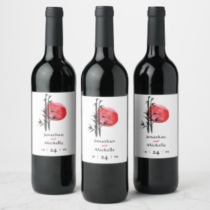Japanese Sun and Bamboo Wedding Wine Label