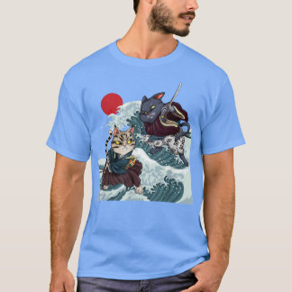 Japanese sun grunge Samurai Mask anime cat japan  T-Shirt