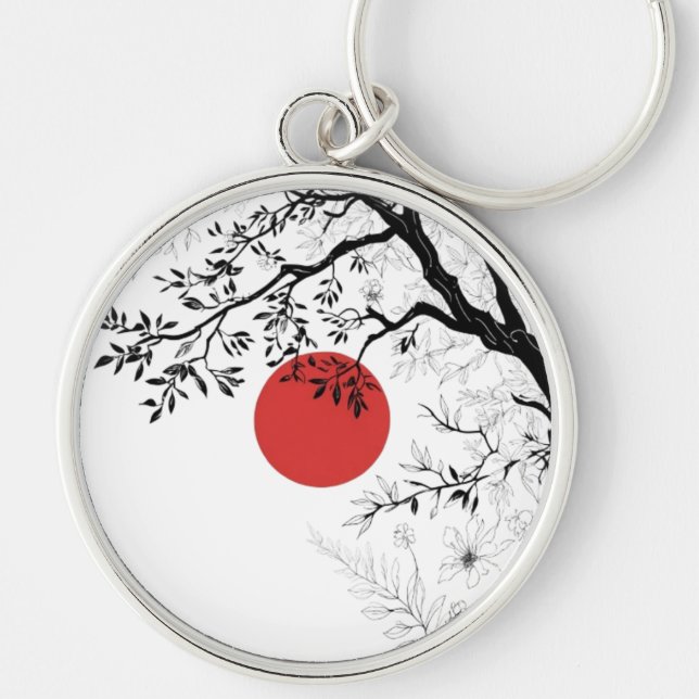 Japanese Sun & Nature Brush Art Key Ring (Front)