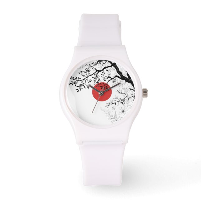 Japanese Sun & Nature Brush Art Watch (Front)