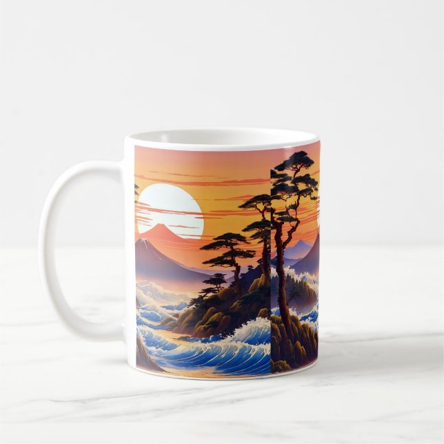 Japanese Sunrise Sunset Landscape Coffee Mug (Left)