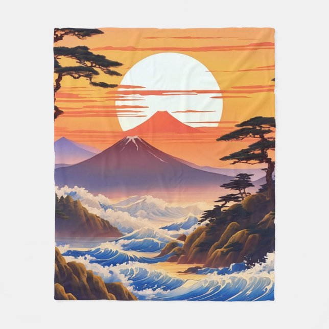 Japanese Sunrise Sunset Landscape Fleece Blanket (Front)