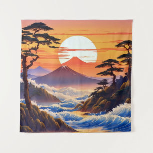 Japanese Sunrise Sunset Landscape Tapestry