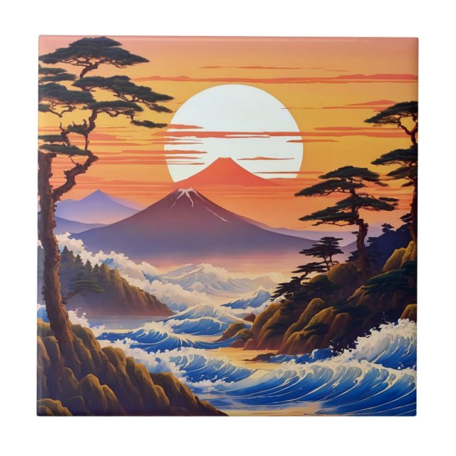 Japanese Sunrise Sunset Landscape Tile (Front)