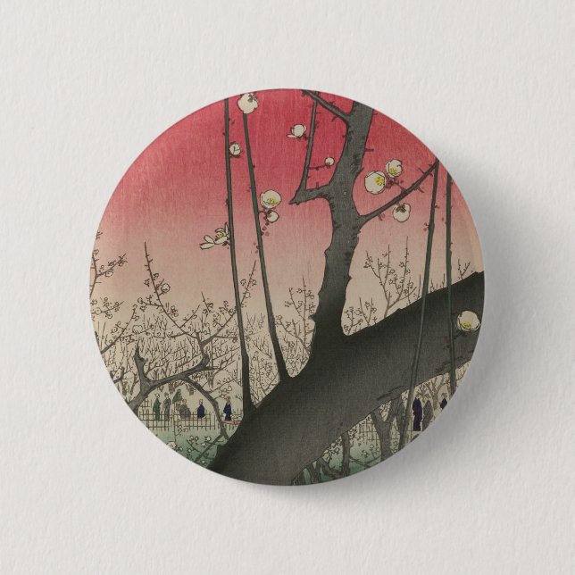 Japanese sunrise sunset plum estate trees 6 cm round badge (Front)