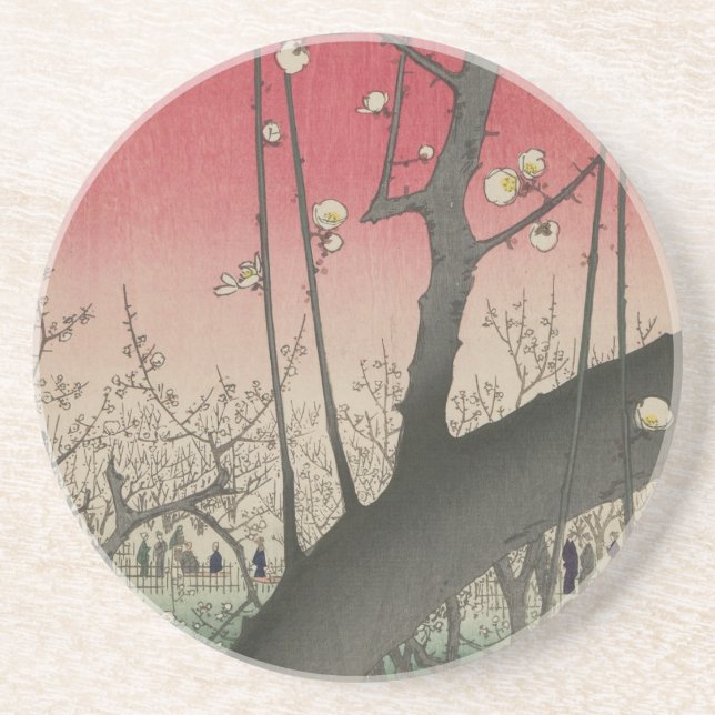 Japanese sunrise sunset plum estate trees coaster (Front)