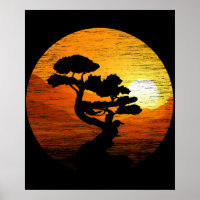 Japanese Sunset Art Nature Japan Bonsai Tree