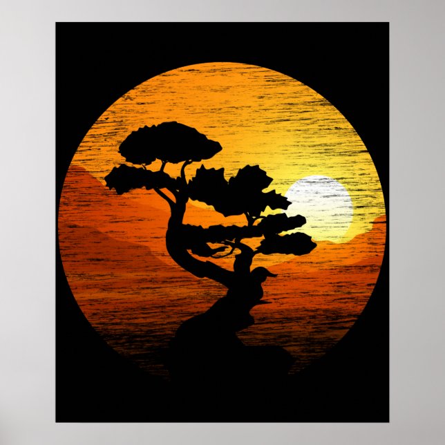 Japanese Sunset Art Nature Japan Bonsai Tree Poster (Front)
