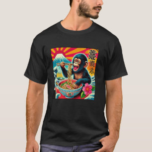 Japanese Sunset Art Postage Stamp Mt. Fuji Chimpan T-Shirt