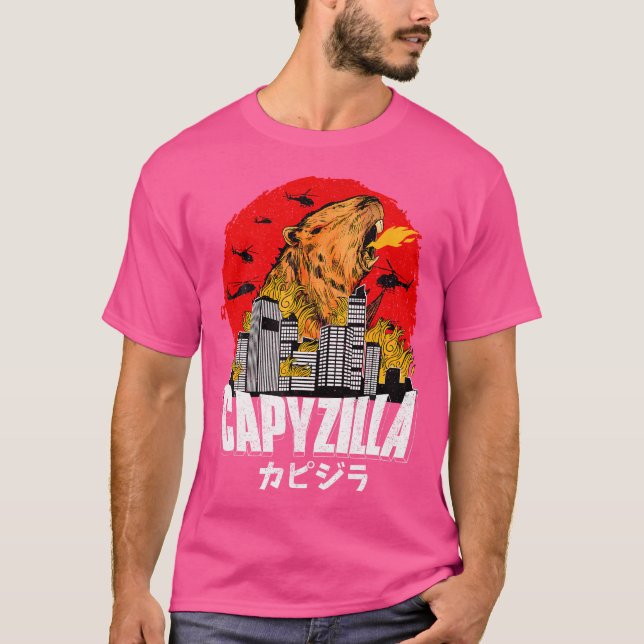 Japanese Sunset Capyzilla Funny Capybara T-Shirt (Front)