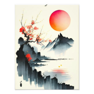 Japanese Sunset over Cherry Blossoms  Photo Print
