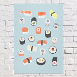 Japanese Sushi Blue Canvas Print<br><div class="desc">Japanese food art for those who love to eat sushi,  sashimi,  nigiri and maki rolls.  Original art by Nic Squirrell.</div>