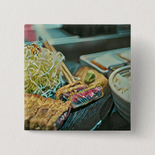 Japanese sushi lover gift 15 cm square badge