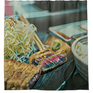 Japanese sushi lover gift shower curtain
